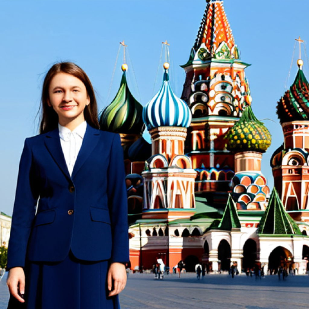 **

A professional businesswoman in Moscow, Russia, wearing a modest, dark blue business suit with a white blouse, standing confidently in front of the iconic St. Basil's Cathedral on Red Square, fully clothed, appropriate attire, safe for work, perfect anatomy, natural proportions, professional photography, high quality, modest clothing, family-friendly. The lighting should be soft and diffused, showcasing the vibrant colors of the cathedral.

**