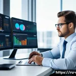 Home 22 자산관리사의 업무 도구와 활용법 - A modern financial advisor at a sleek office desk, analyzing investment portfolios on multiple high-...