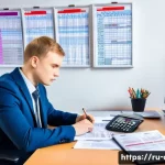 Home 20 AFP 시험에서 자주 출제되는 문제 유형 - A detailed and professional office scene showing a young Russian financial analyst working at a mode...