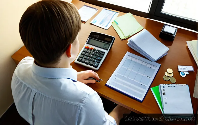 Home 17 AFP 자격증 취득 비용 분석 - Photorealistic overhead view of a Russian aspiring financial planner at a tidy home office, carefull...